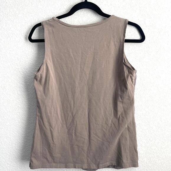 Ann Taylor Sleeveless Light Brown Ruffled Top Women Size Petite Medium Pre-loved - Picture 2 of 6